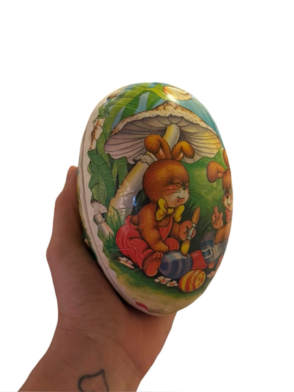 Vintage paper mache Easter egg candy container